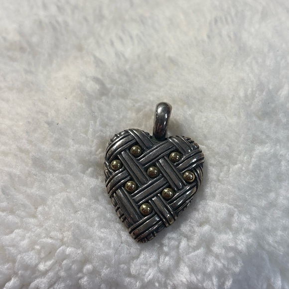 Ann King .925 Sterling Silver & 18K Yellow Gold Basket Weave Heart Pendant
